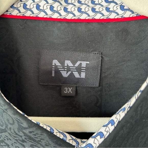 [3X] NXT Men’s Black on Black Pattern Formal Cotton Button Down Dress Shirt - Picture 9 of 11